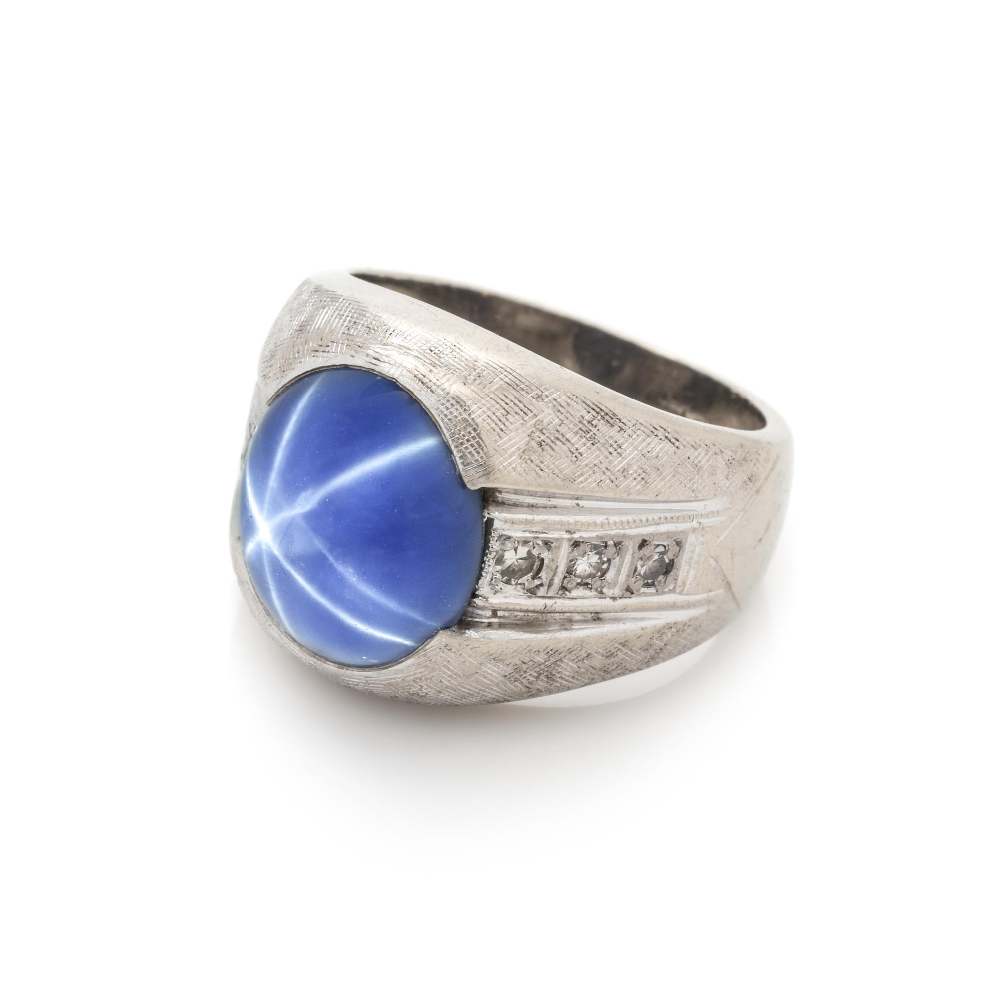 SYNTHETIC STAR SAPPHIRE AND DIAMOND RING