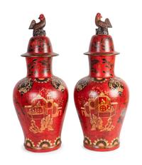 A Pair of Chinese Polychromed Ceramic Covered Jars — 20TH CENTURY