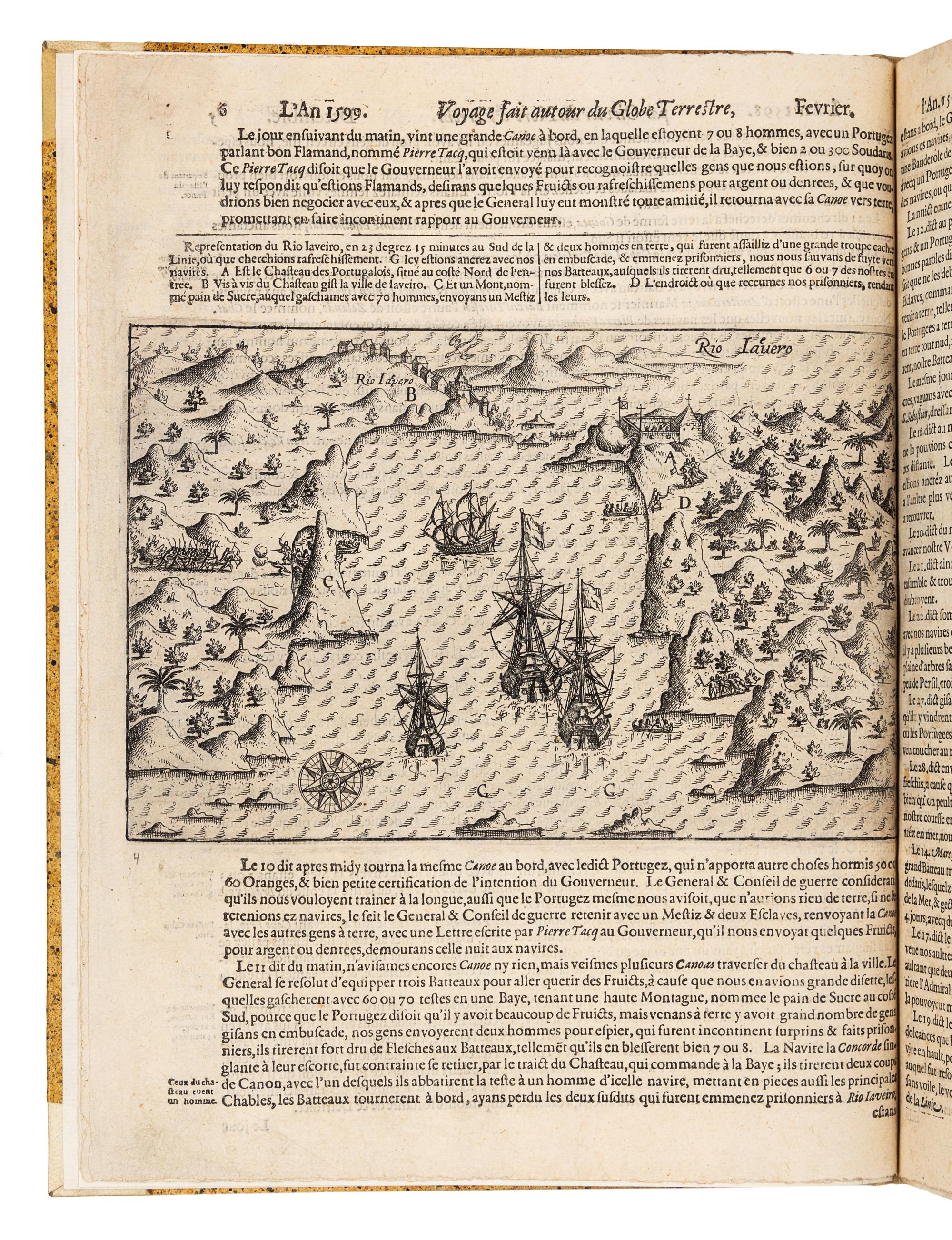 NOORT, Olivier van (1568-1611). Description du Penible Voyage... Amsterdam, 1610. Second edition, JOHN LANDWEHR'S COPY.