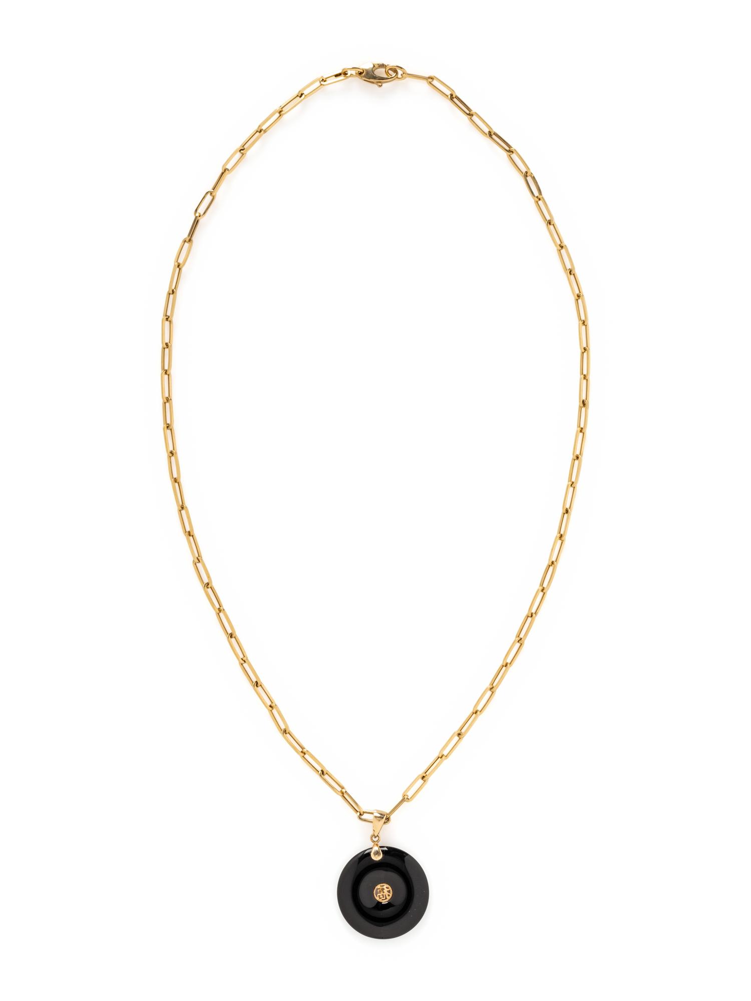 YELLOW GOLD PAPERCLIP CHAIN WITH ONYX PENDANT