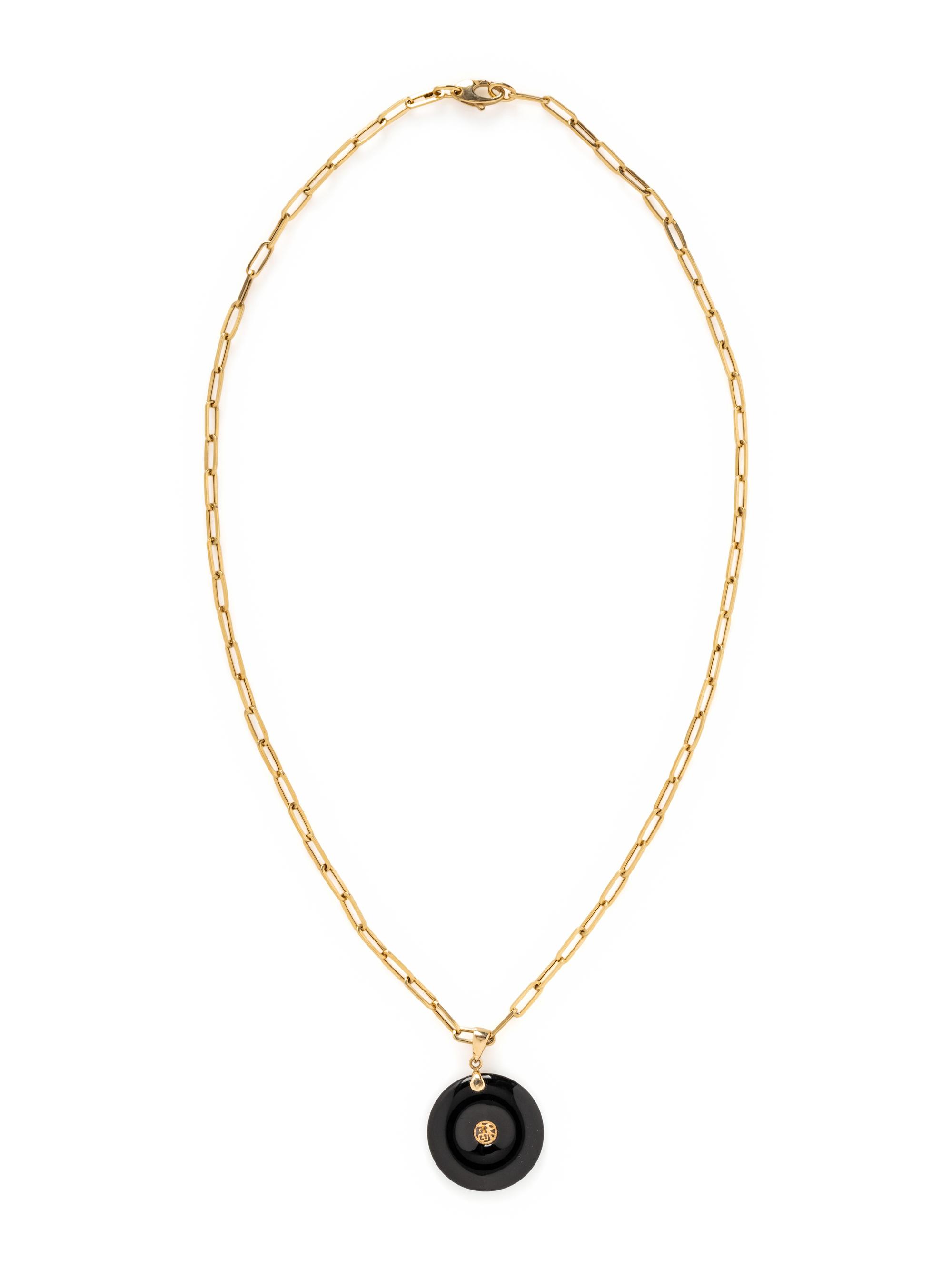 YELLOW GOLD PAPERCLIP CHAIN WITH ONYX PENDANT