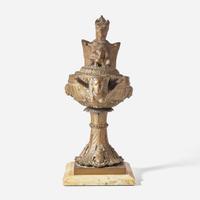 A Grand Tour Egyptian Revival bronze oil lamp on Giallo antico marble base Benedetto Boschetti (active c. 1820-1870), Rome, Italy, mid-19th century