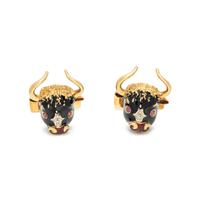 YELLOW GOLD, ENAMEL, DIAMOND, AND RUBY TAURUS CUFFLINKS