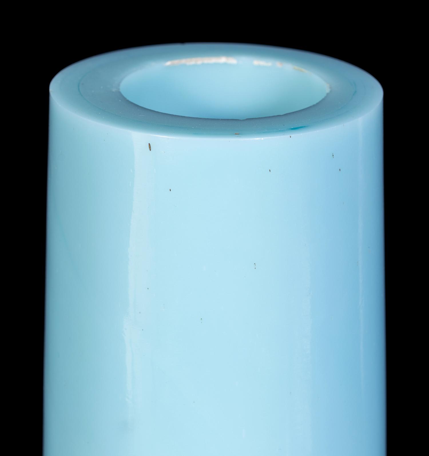 A Large Chinese Opaque Pale Blue Glass Bottle Vase