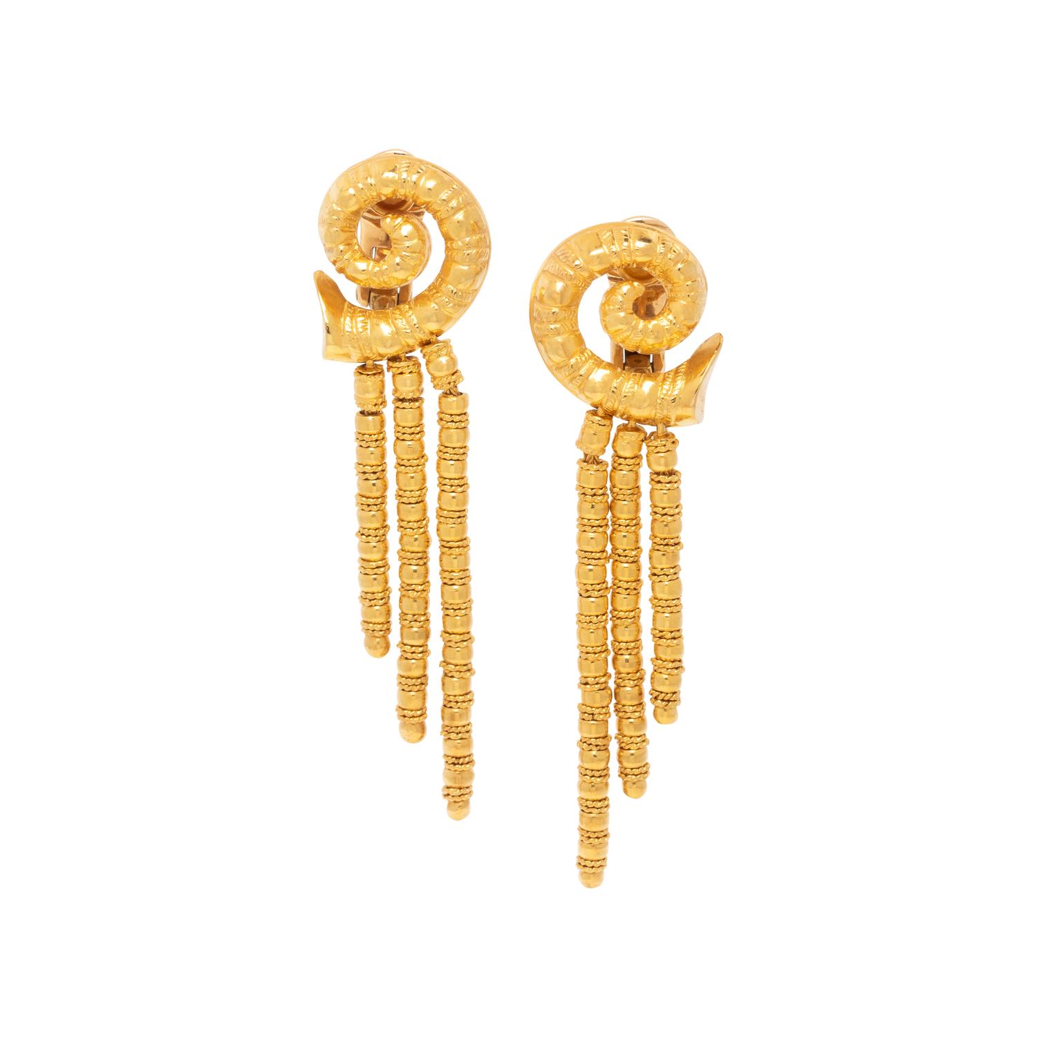 LALAOUNIS, YELLOW GOLD RAM'S HORNS CLIP EARRINGS