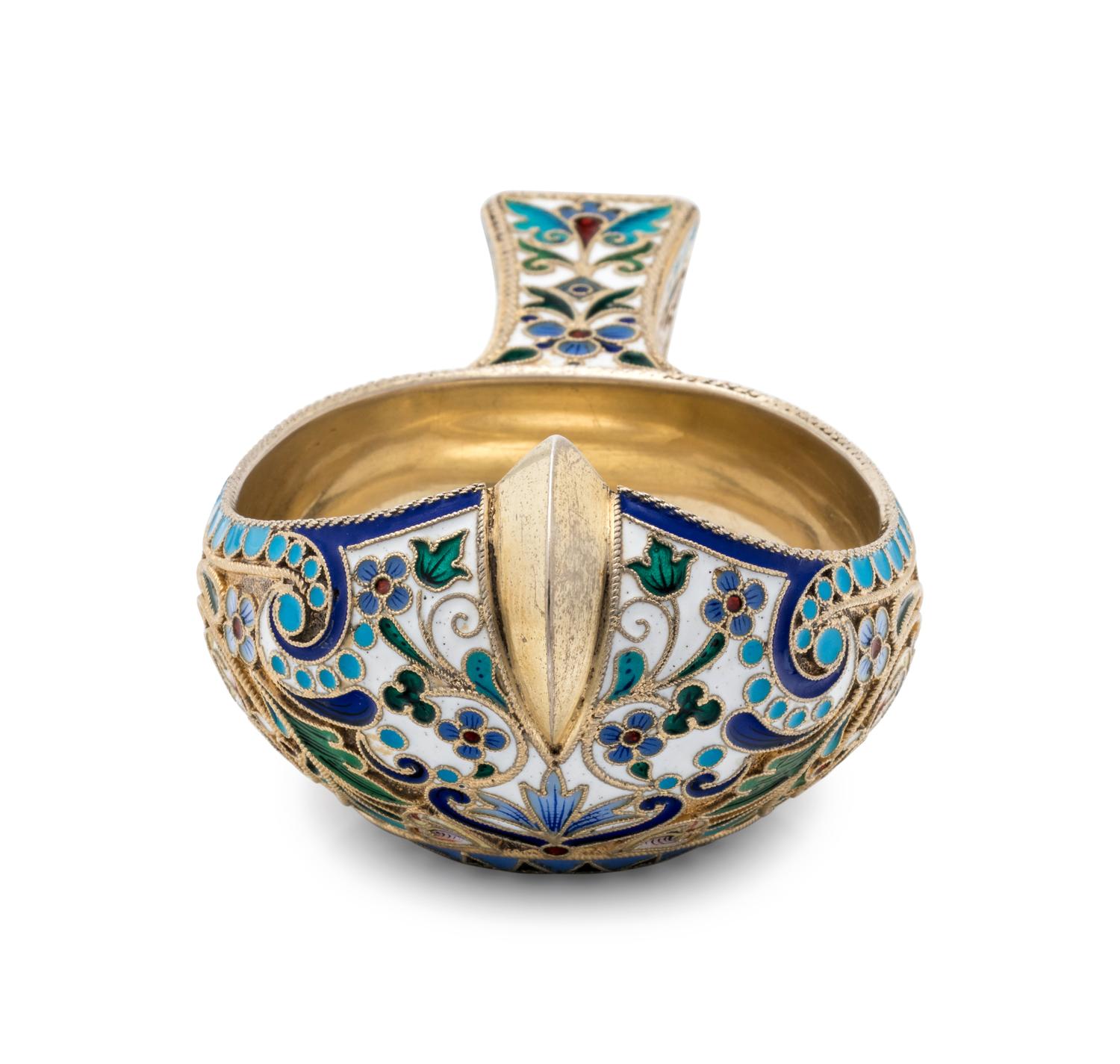 A Russian Silver-Gilt and Enamel Kovsh