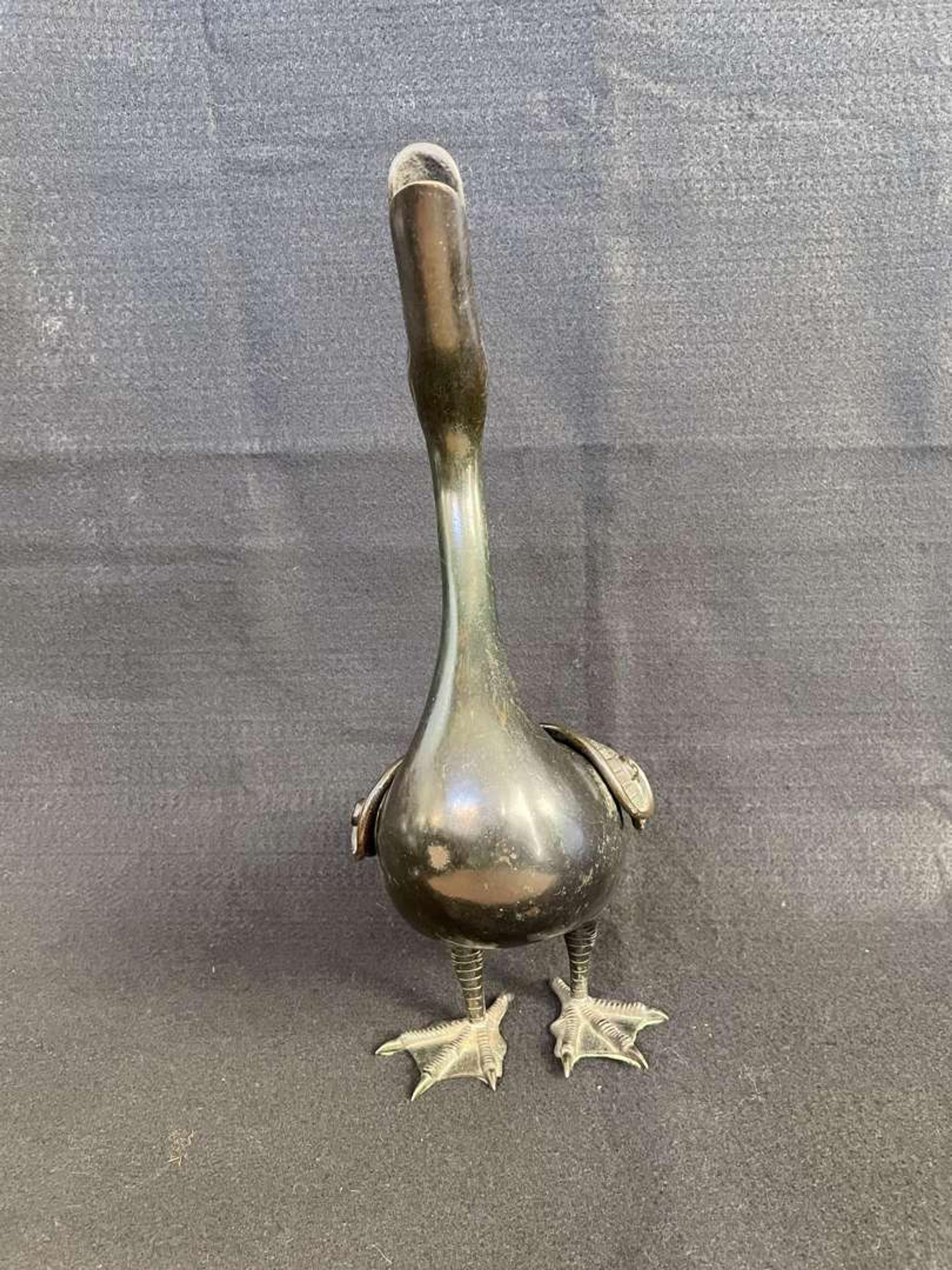 A patinated bronze goose-form incense burner 铜加漆鹅形香炉一件 Late 18th to 19th century ???????????