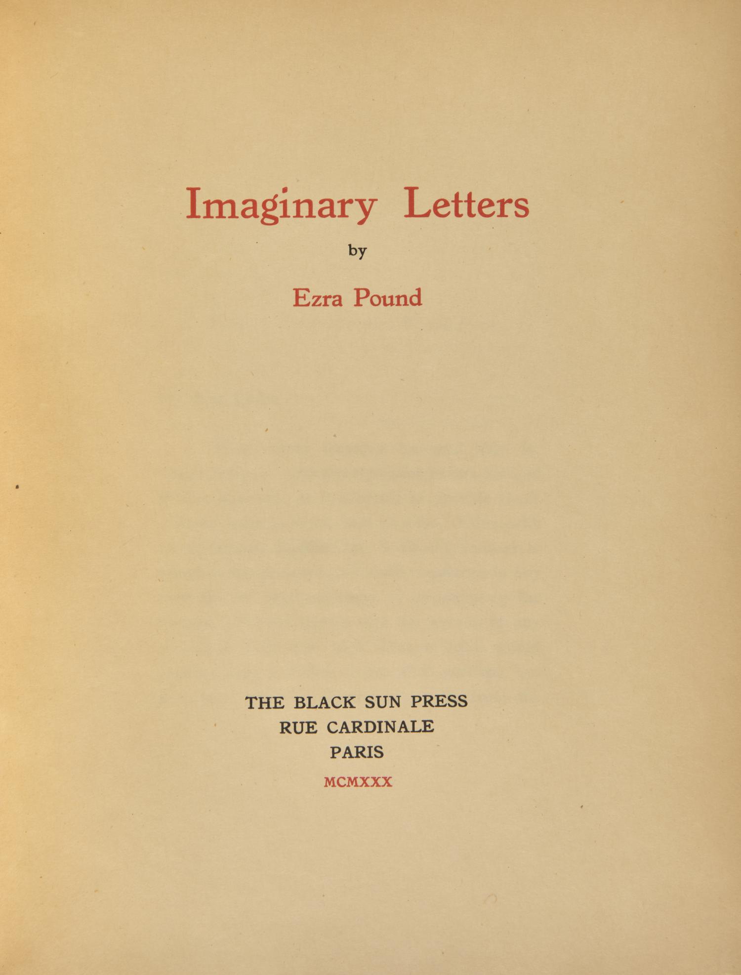 [Black Sun Press] Pound, Ezra. Imaginary Letters