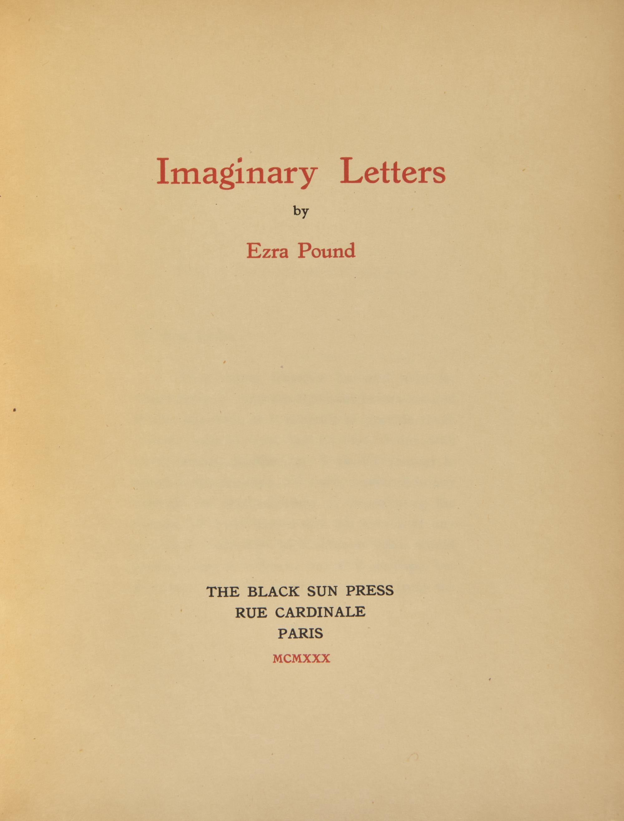 [Black Sun Press] Pound, Ezra. Imaginary Letters