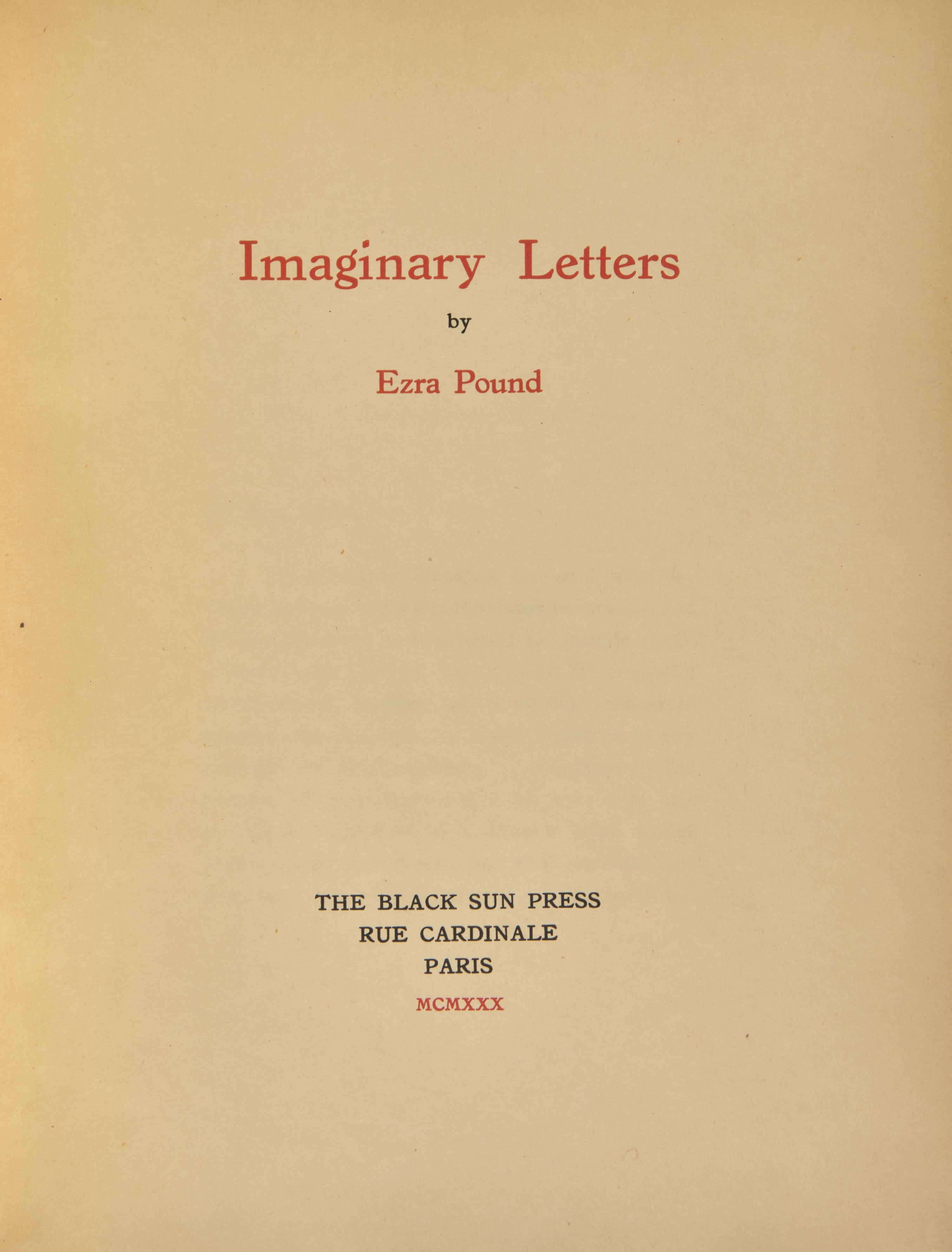 [Black Sun Press] Pound, Ezra. Imaginary Letters