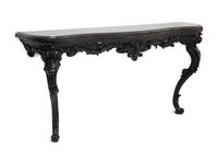 A Rococo Style Serpentine Black Painted Slate Top Console Table — 20th Century