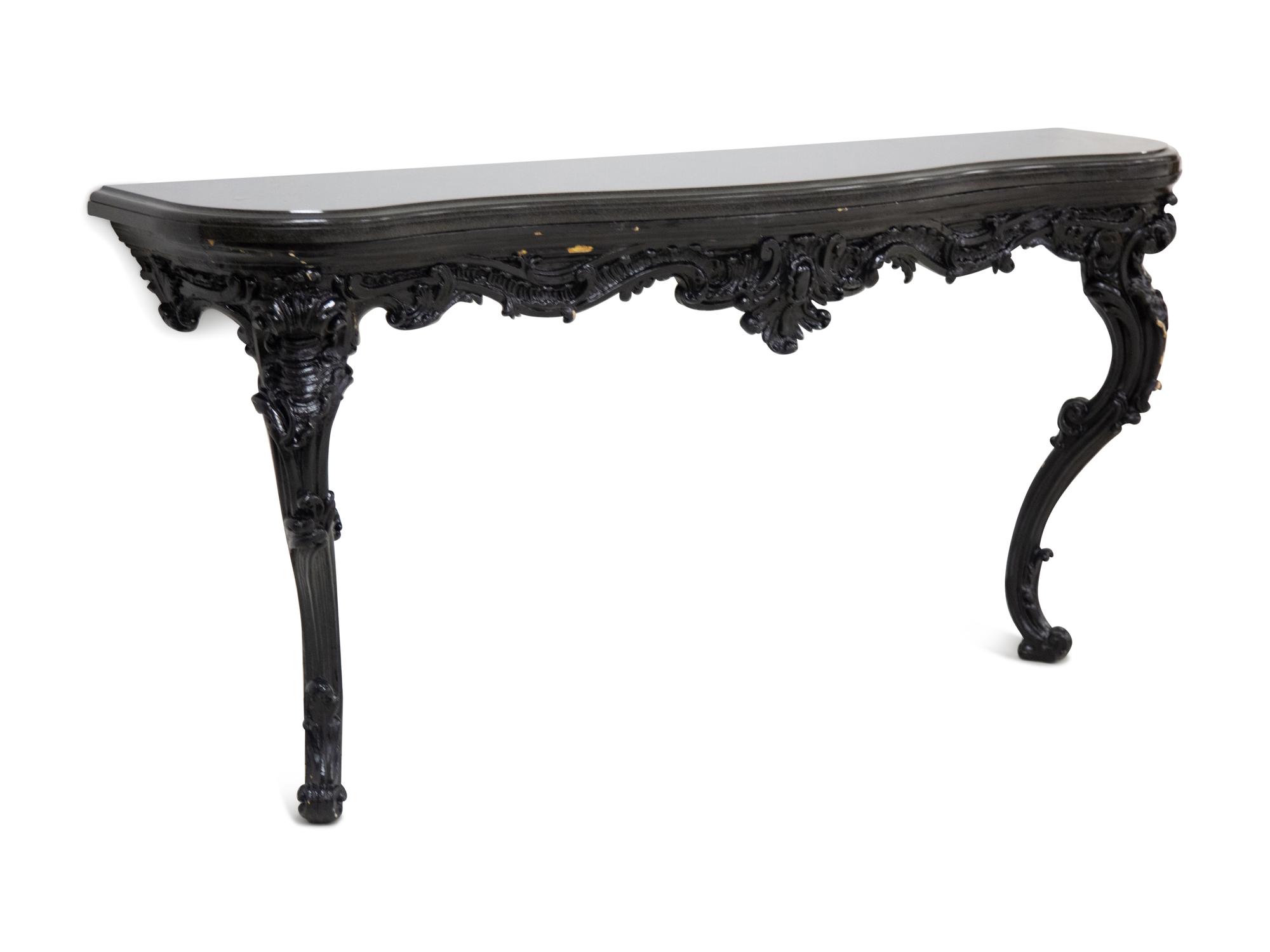 A Rococo Style Serpentine Black Painted Slate Top Console Table — 20th Century