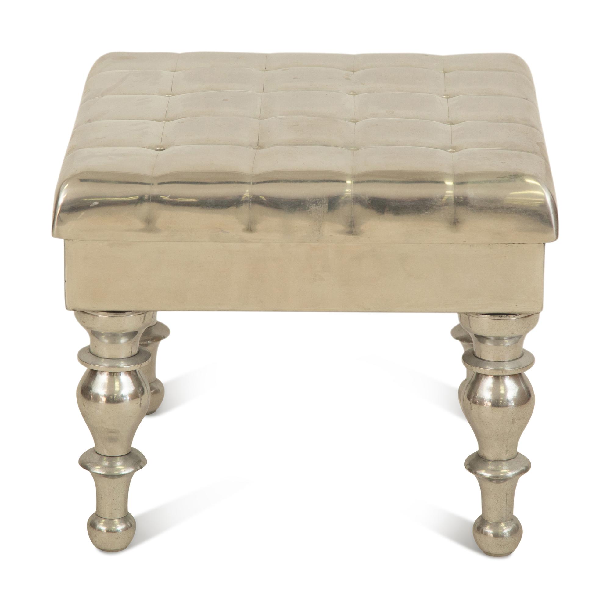 An Aluminimum Faux Button Tufted Ottoman