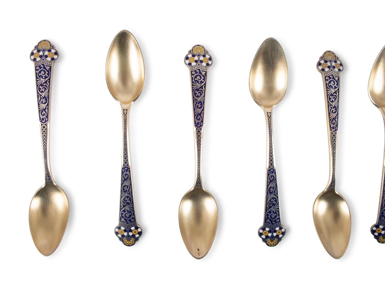 A Group of Coin Silver and Enameled Flatware