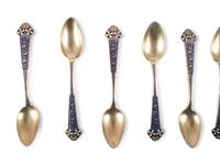 A Group of Coin Silver and Enameled Flatware