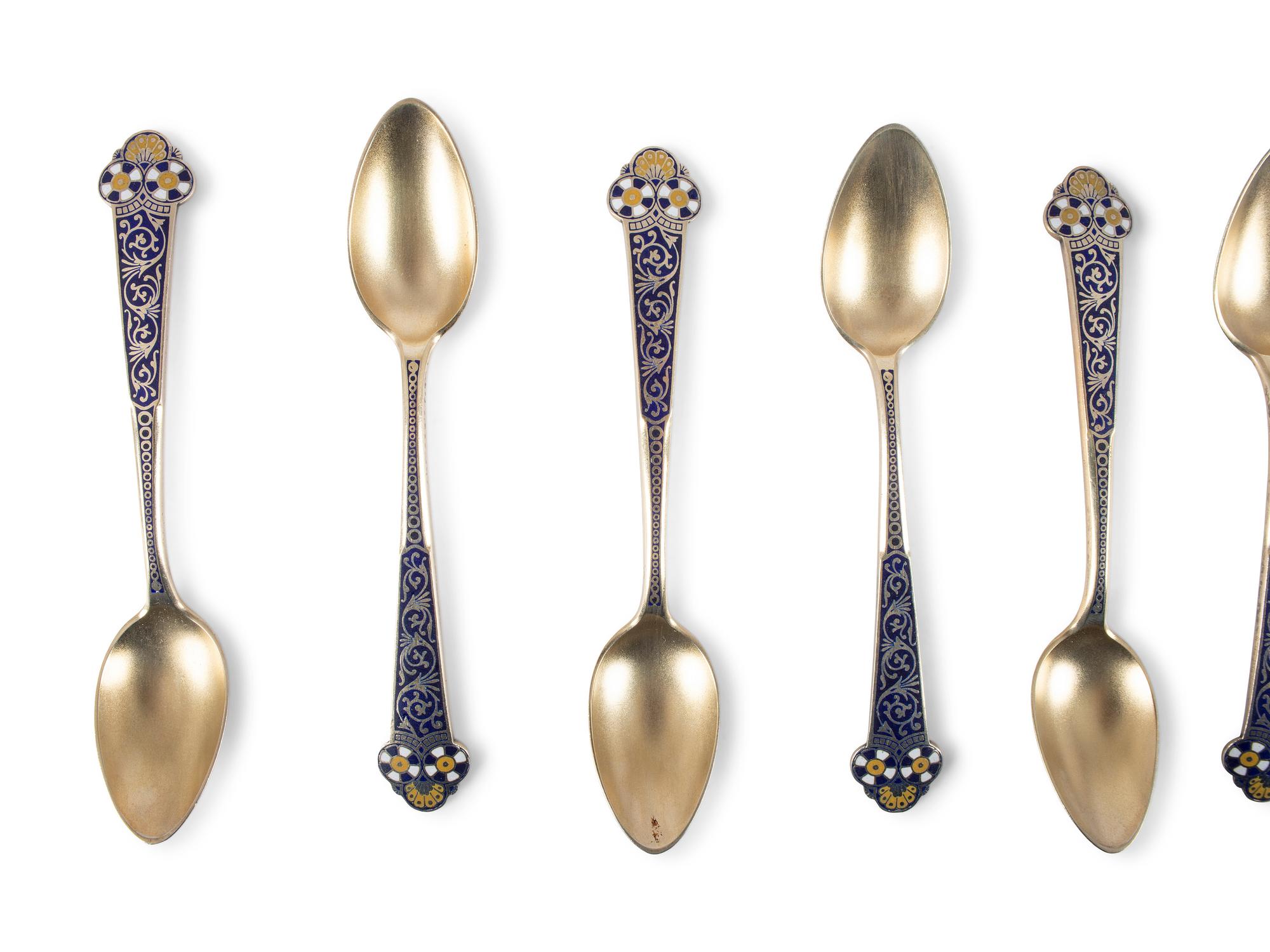 A Group of Coin Silver and Enameled Flatware