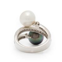 Cultured Pearl, Diamond, and White Gold Bypass Ring
