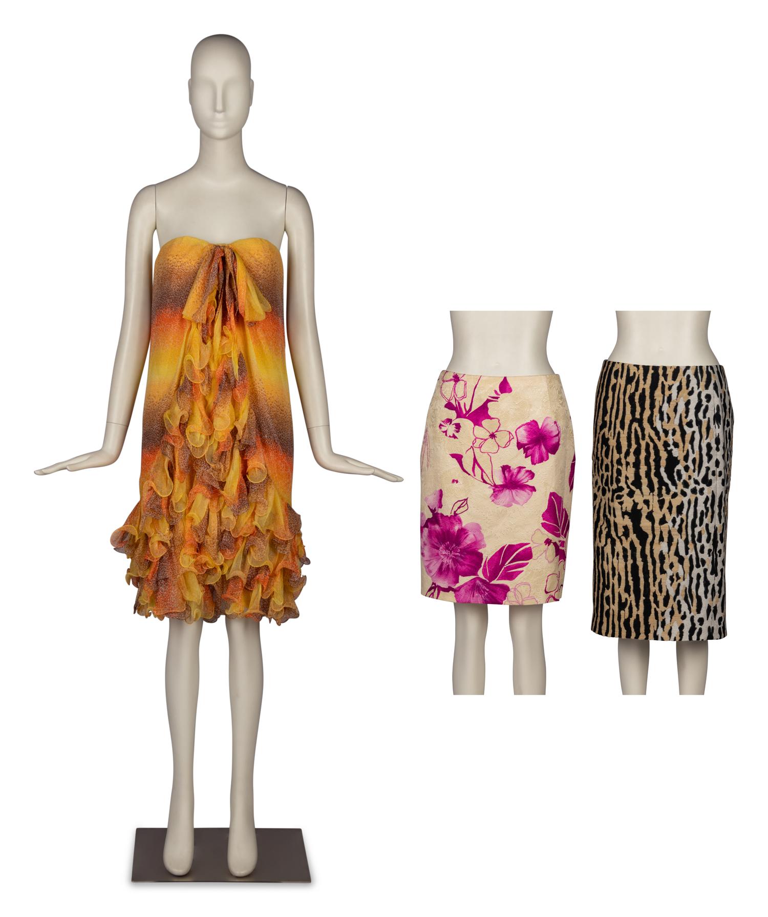 A Group of Two Skirts by Valentino and Bill Blass Dress