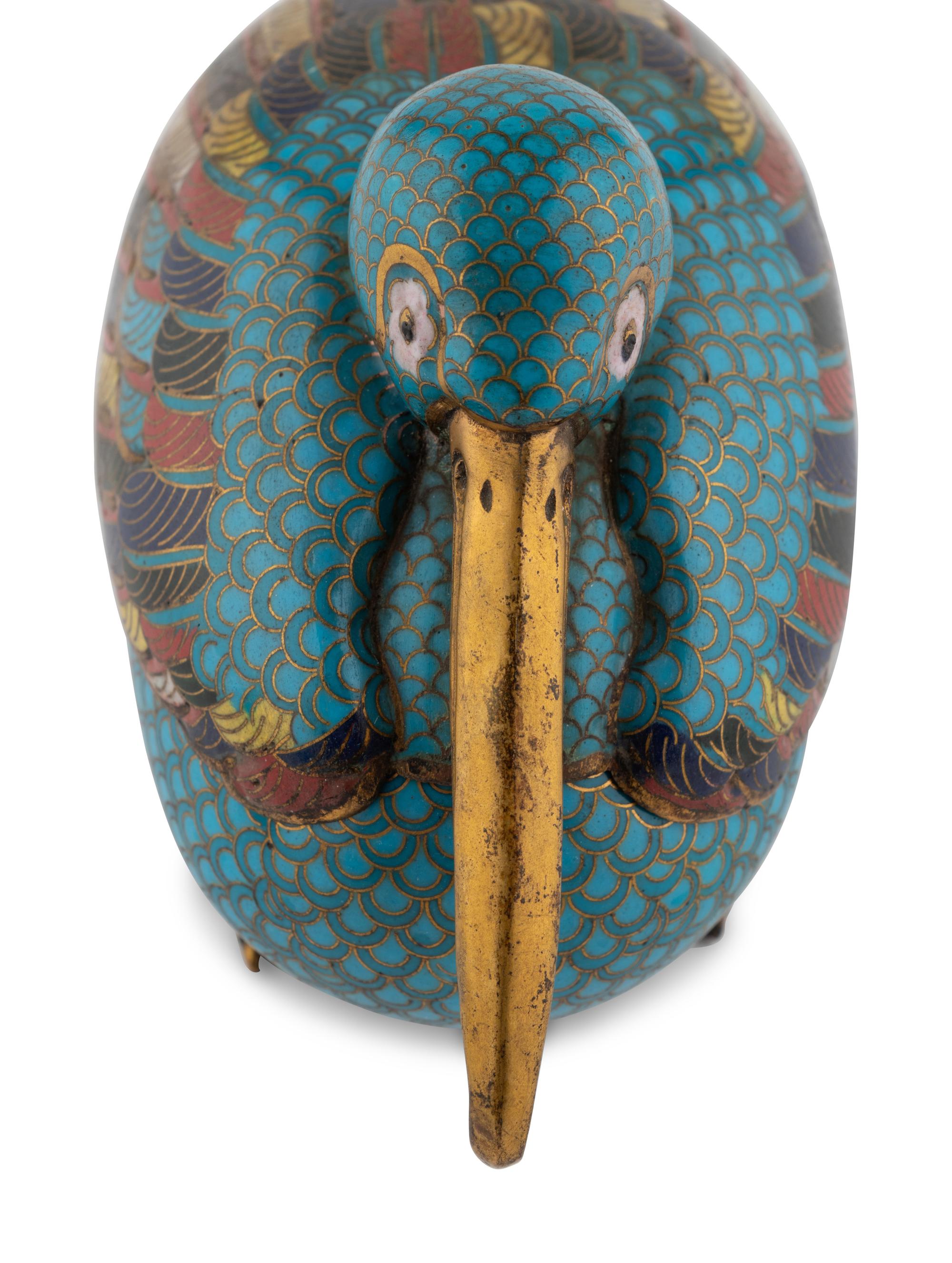 A Pair of Chinese Cloisonné Bird Form Covered Boxes