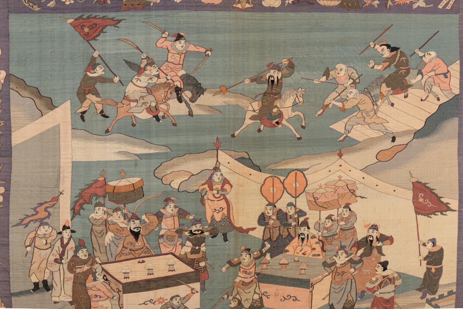 A Large Kesi Woven Silk 'Battle Scene' Panel