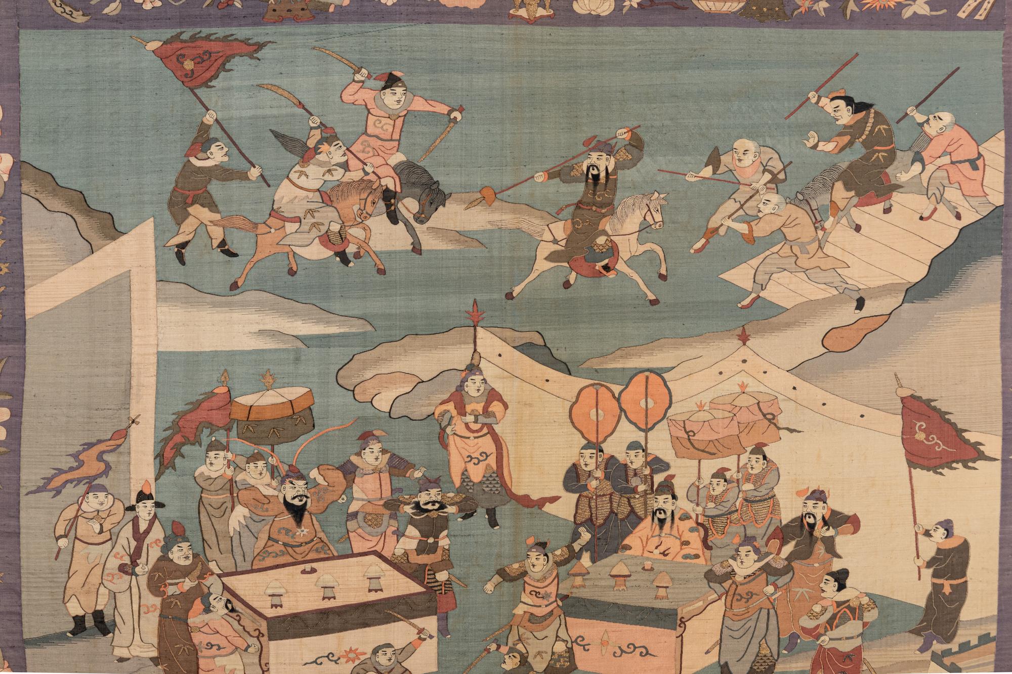 A Large Kesi Woven Silk 'Battle Scene' Panel