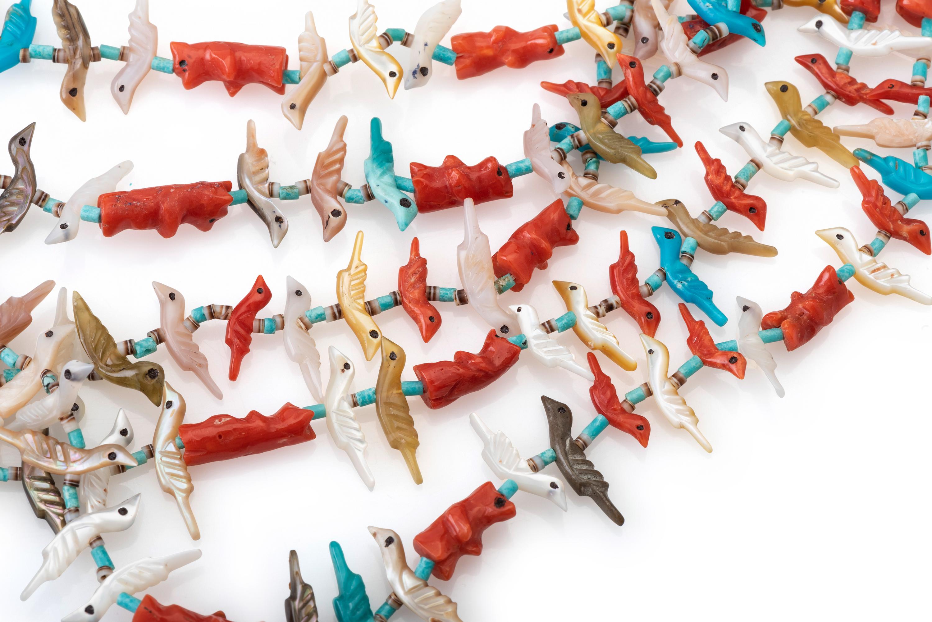 Zuni Multi-Strand Bird and Bear Fetish Necklace