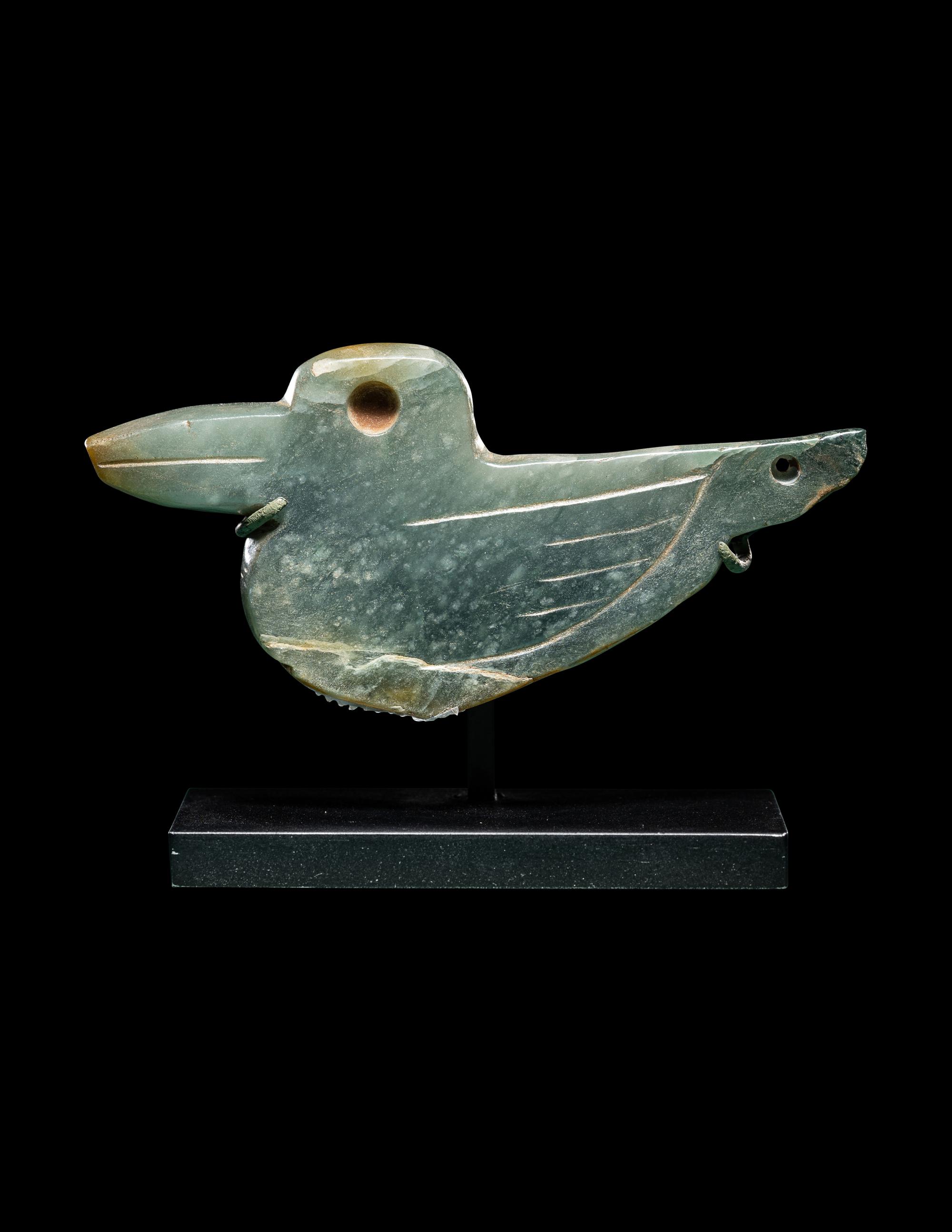 An Olmec Jade Duck Pendant