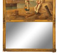 A Continental Gilt Framed Trumeau Mirror with an Oil on Canvas Panel — 19th Century