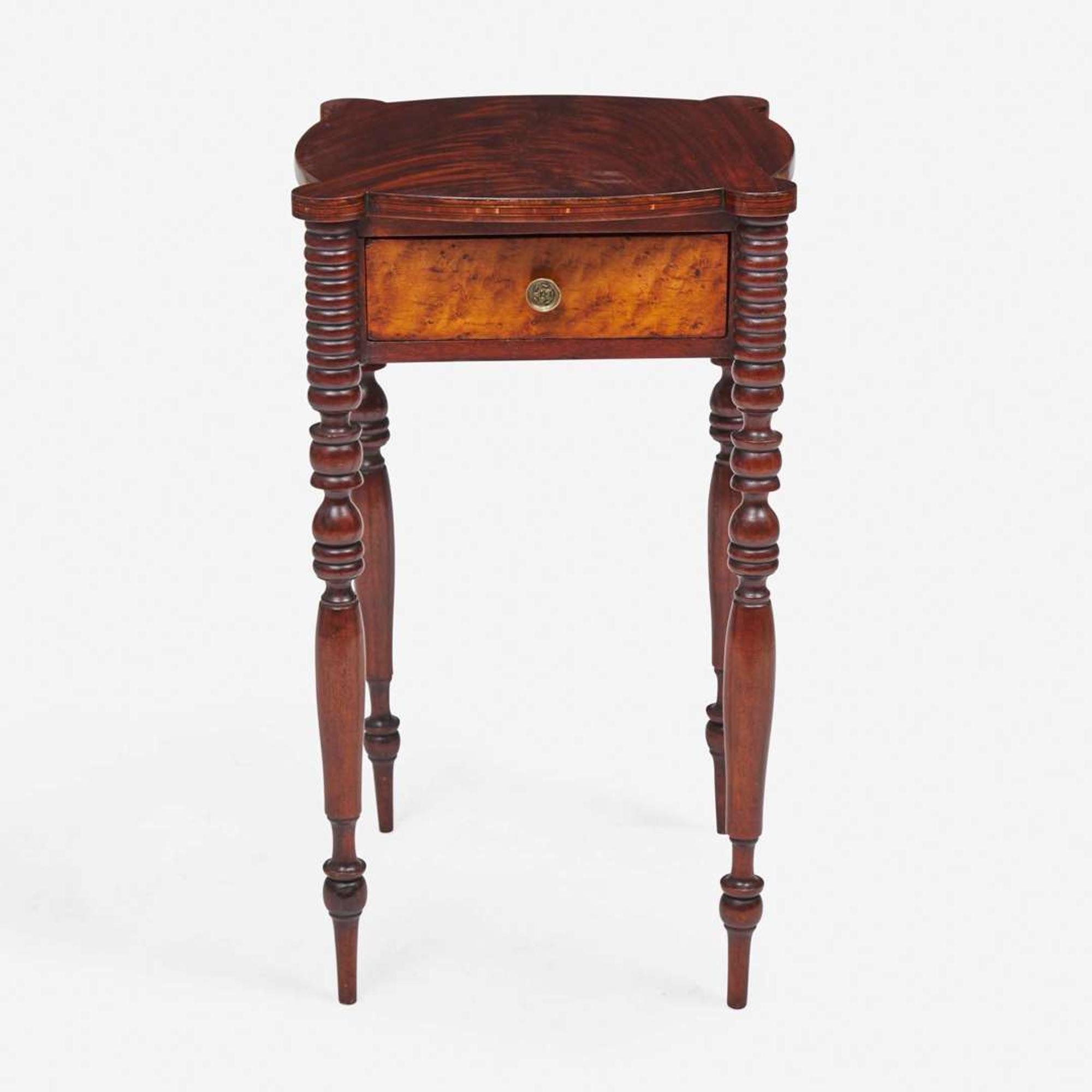 A late Federal figured mahogany and maple work table New England, circa 1810