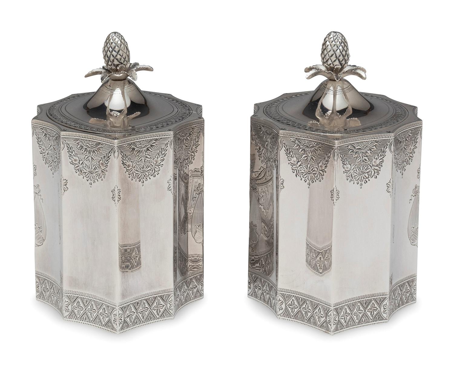 A Pair of George III Silver Tea Caddies