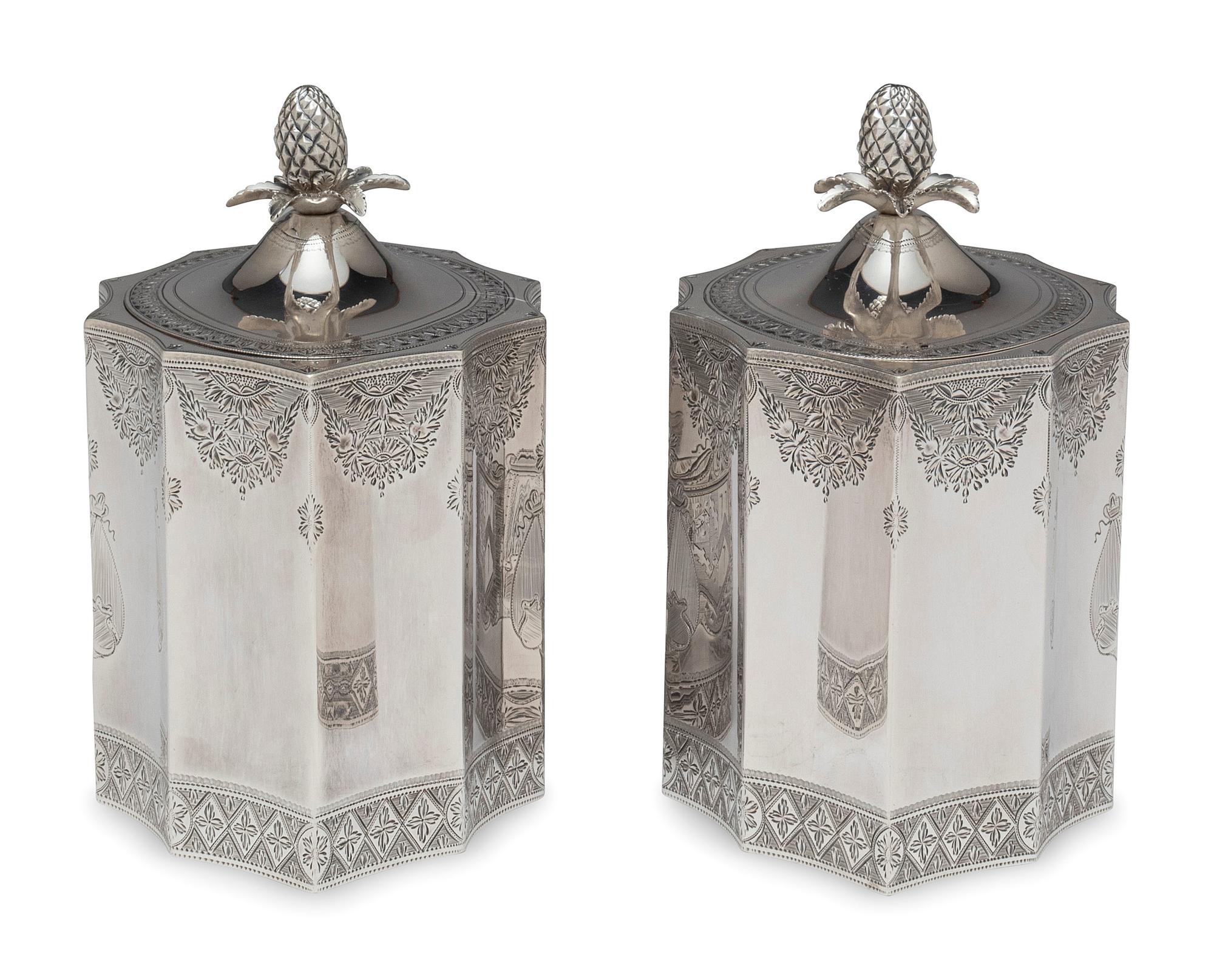 A Pair of George III Silver Tea Caddies
