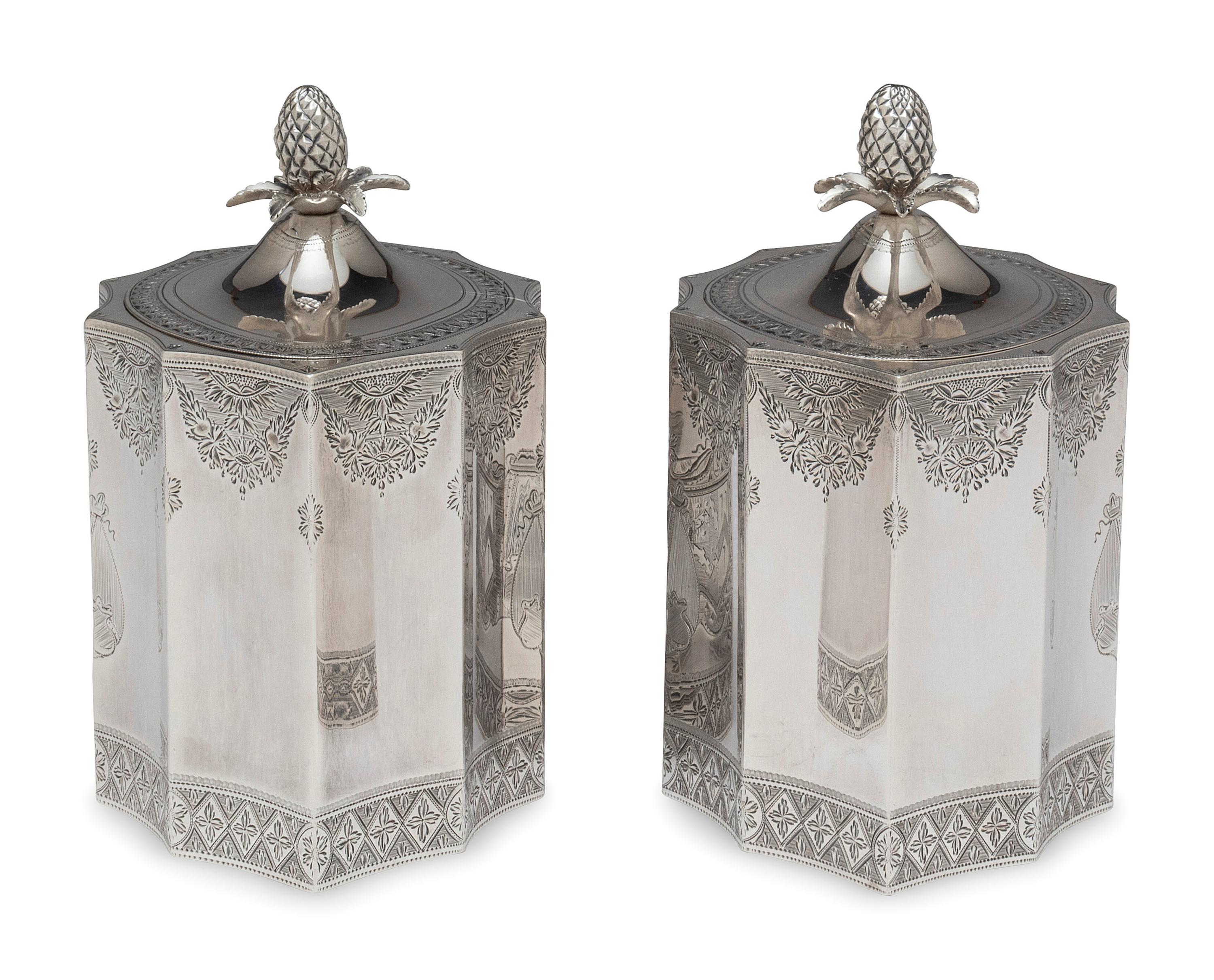 A Pair of George III Silver Tea Caddies