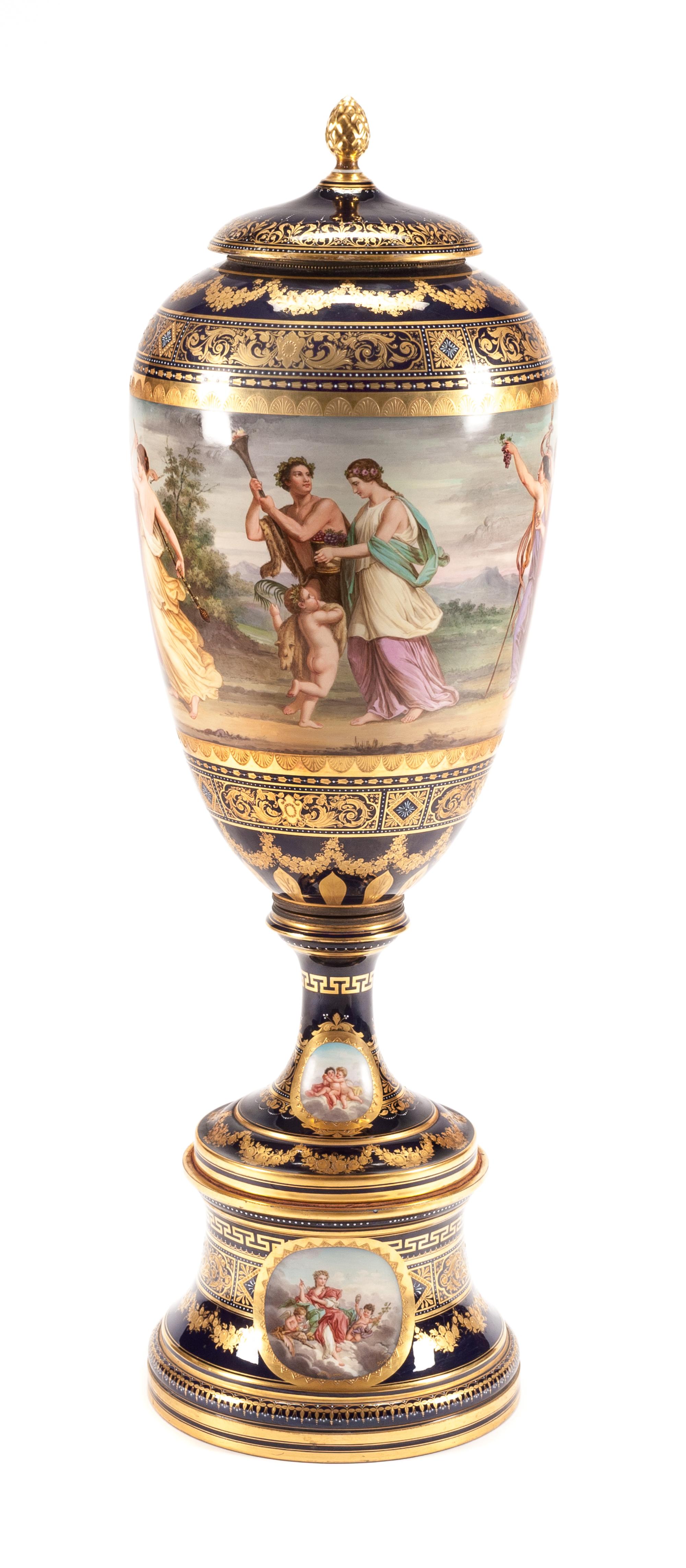 A Large Vienna Porcelain Covered Vase Height 43 inches. — 19TH CENTURY