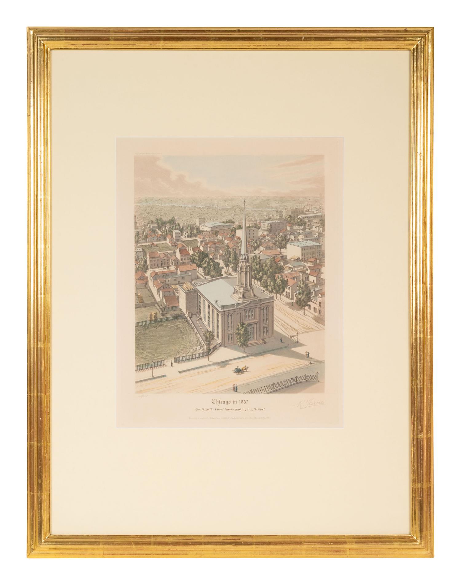 A group of 4 aquatint prints of Chicago by A. Ackermann and Son, Inc., comprising: