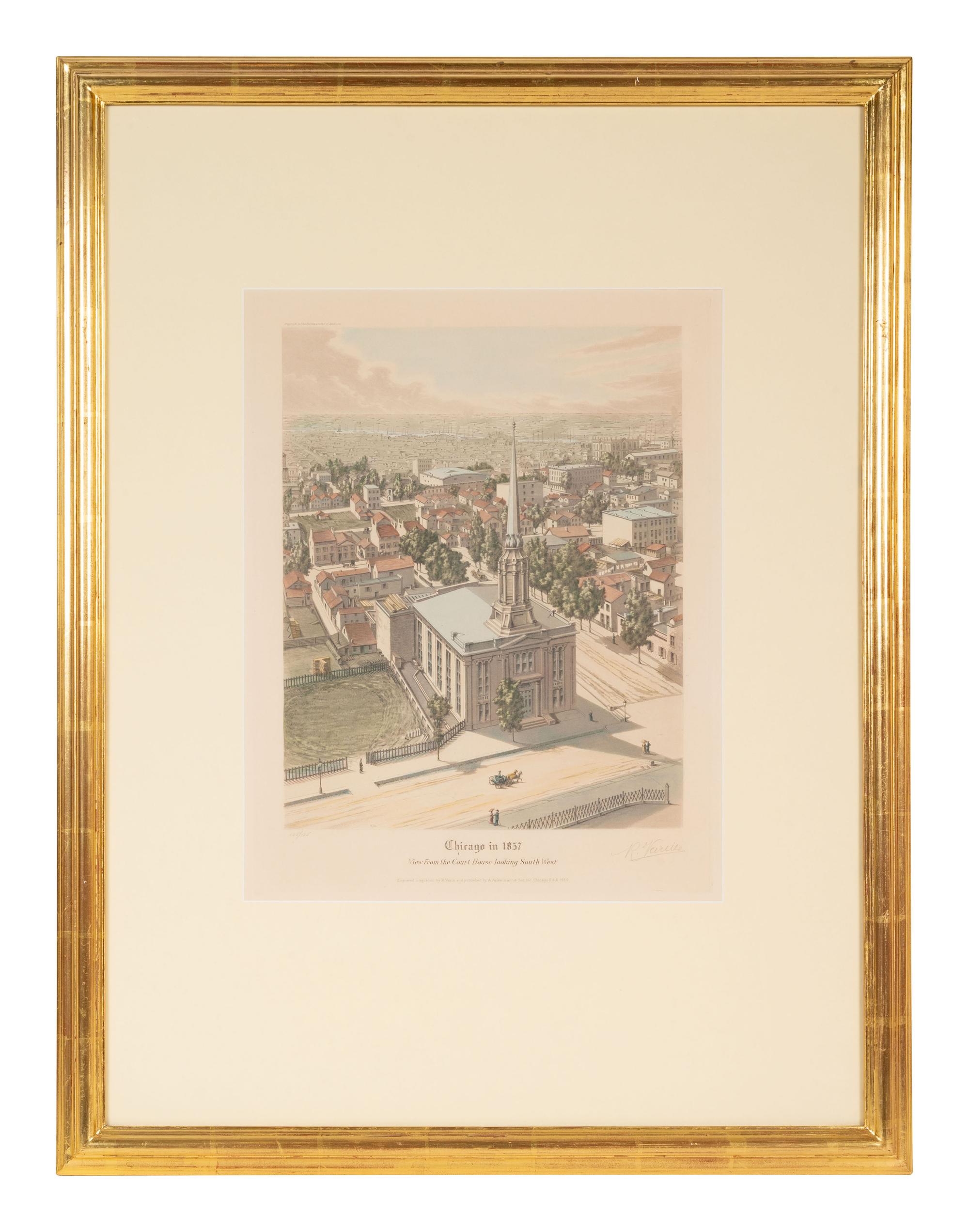 A group of 4 aquatint prints of Chicago by A. Ackermann and Son, Inc., comprising: