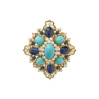 TURQUOISE, SAPPHIRE, AND DIAMOND BROOCH