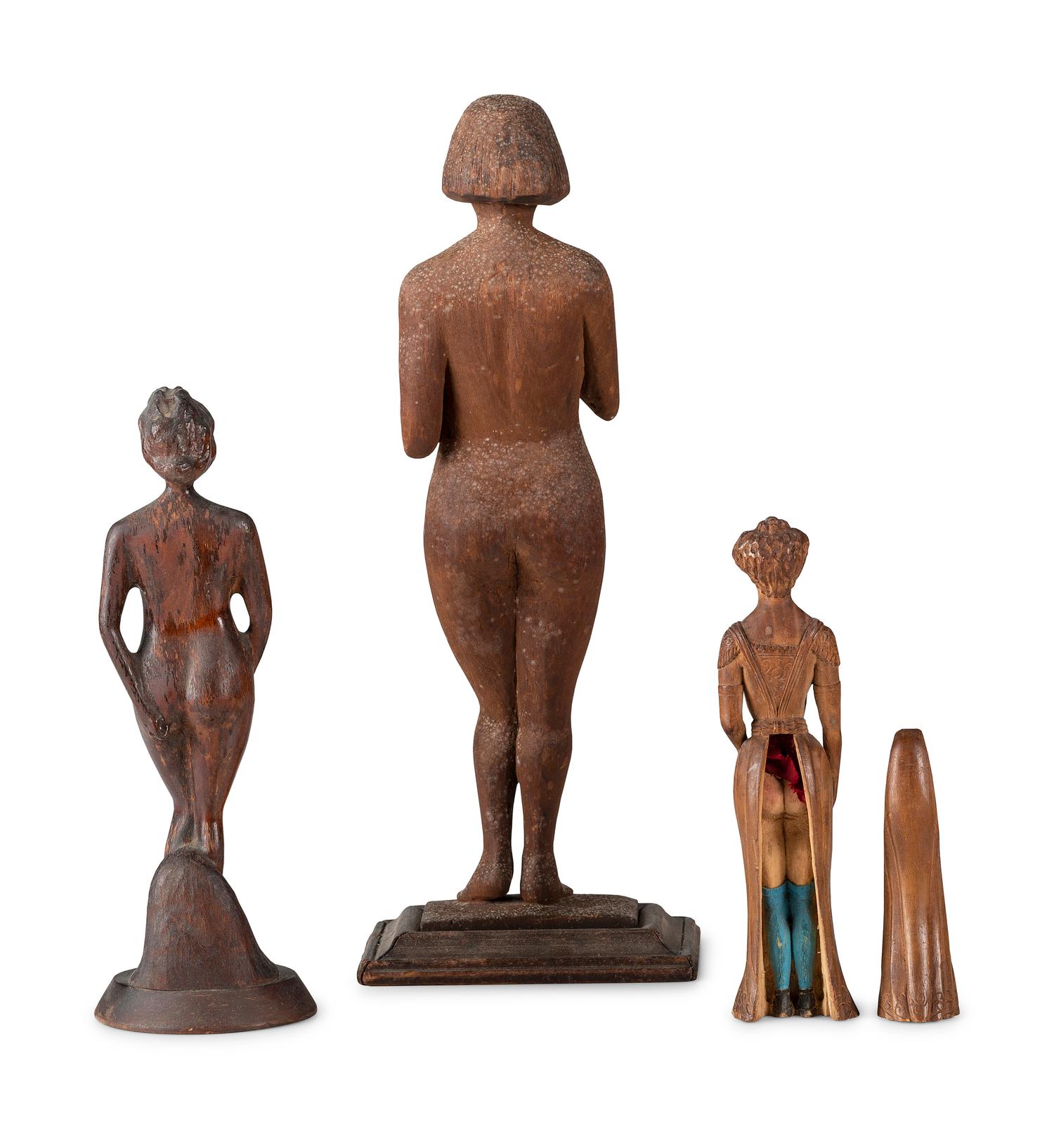 Three Carved Wooden Standing Female Figures
