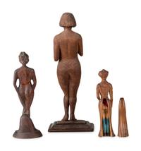Three Carved Wooden Standing Female Figures
