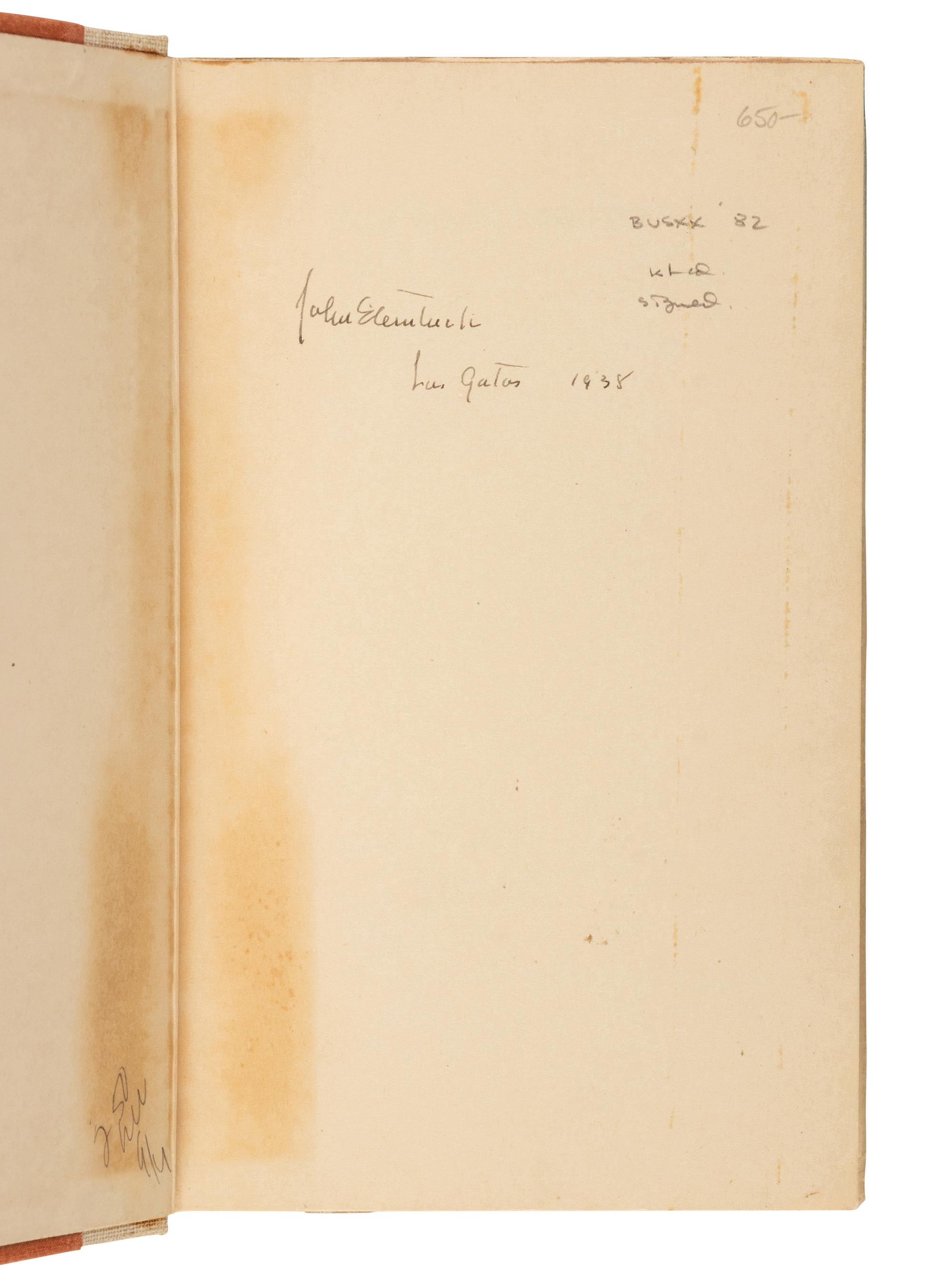 STEINBECK, John (1902-1968). The Long Valley . New York: The Viking Press, 1938.