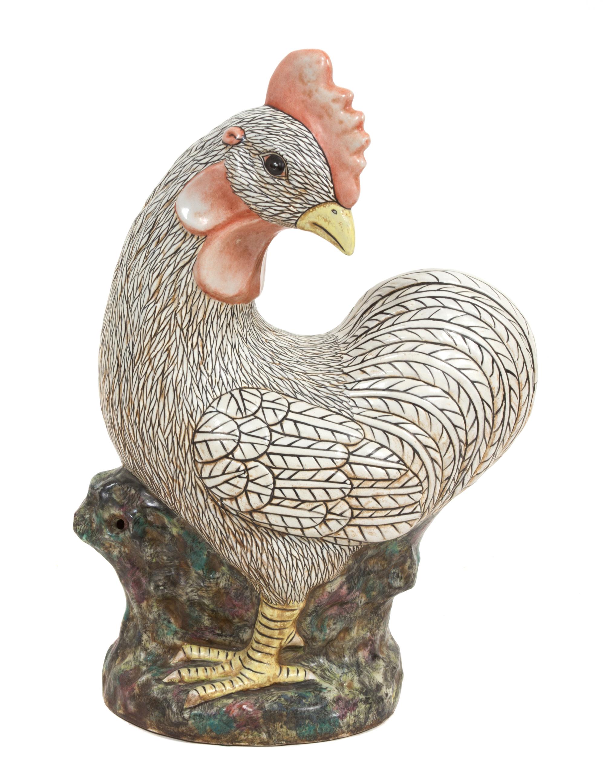 A Chinese Export Polychrome Ceramic Chicken Height 18 x width 12 x depth 7 inches. — 20TH CENTURY