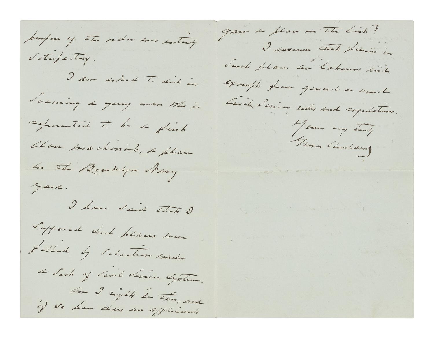 [PRESIDENTS]. A group of 5 presidential signatures, including an autograph letter signed by Grover Cleveland, comprising: