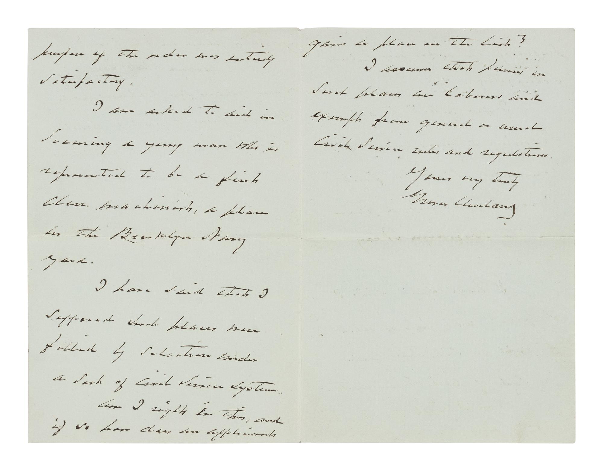 [PRESIDENTS]. A group of 5 presidential signatures, including an autograph letter signed by Grover Cleveland, comprising: