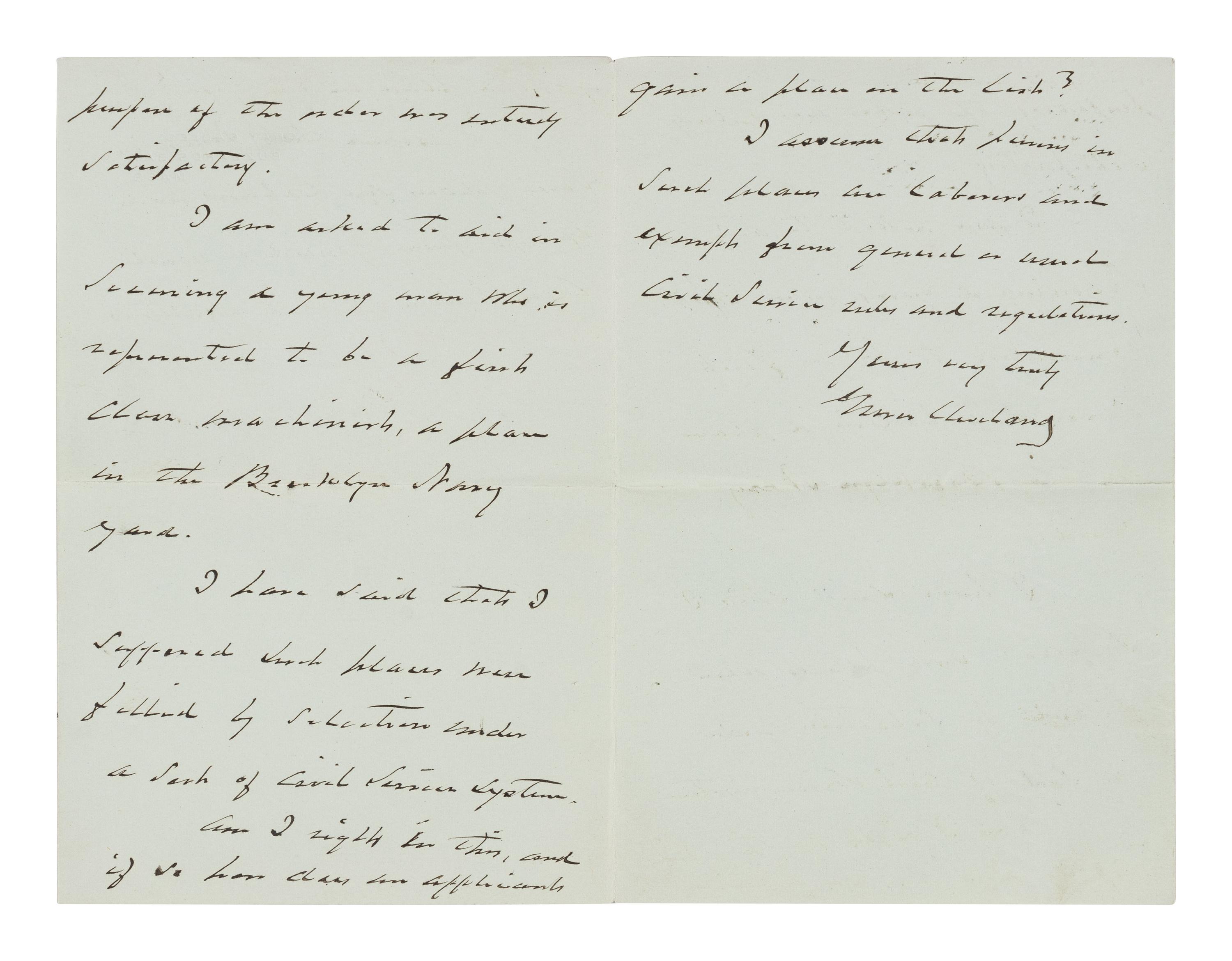 [PRESIDENTS]. A group of 5 presidential signatures, including an autograph letter signed by Grover Cleveland, comprising: