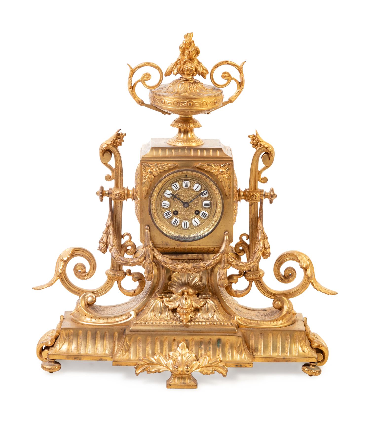 A Louis XVI Style Gilt Bronze Mantel Clock