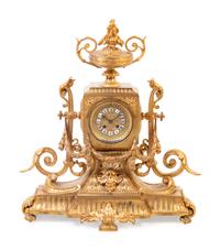A Louis XVI Style Gilt Bronze Mantel Clock