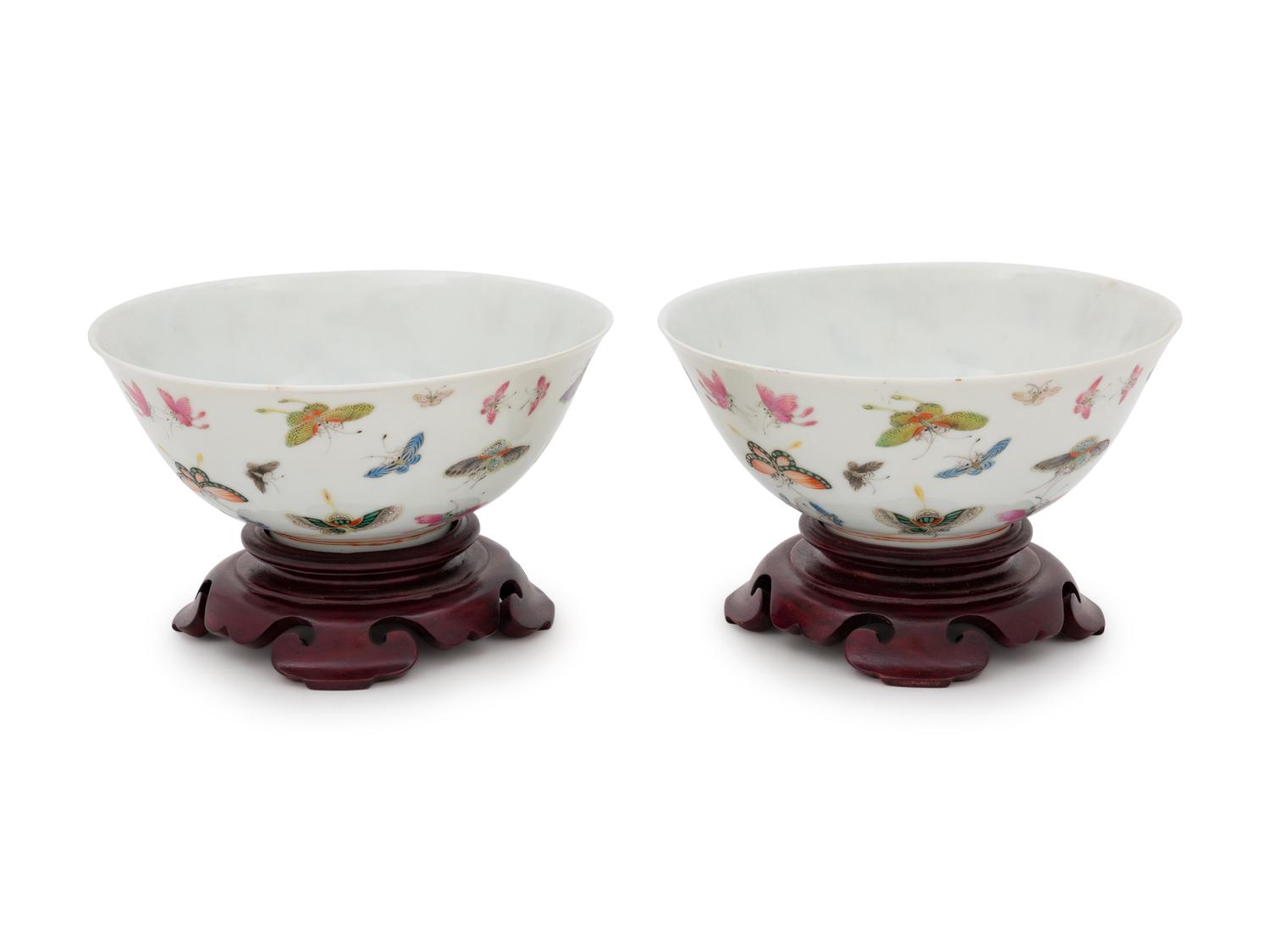A Pair of Famille Rose 'Butterfly' Bowls