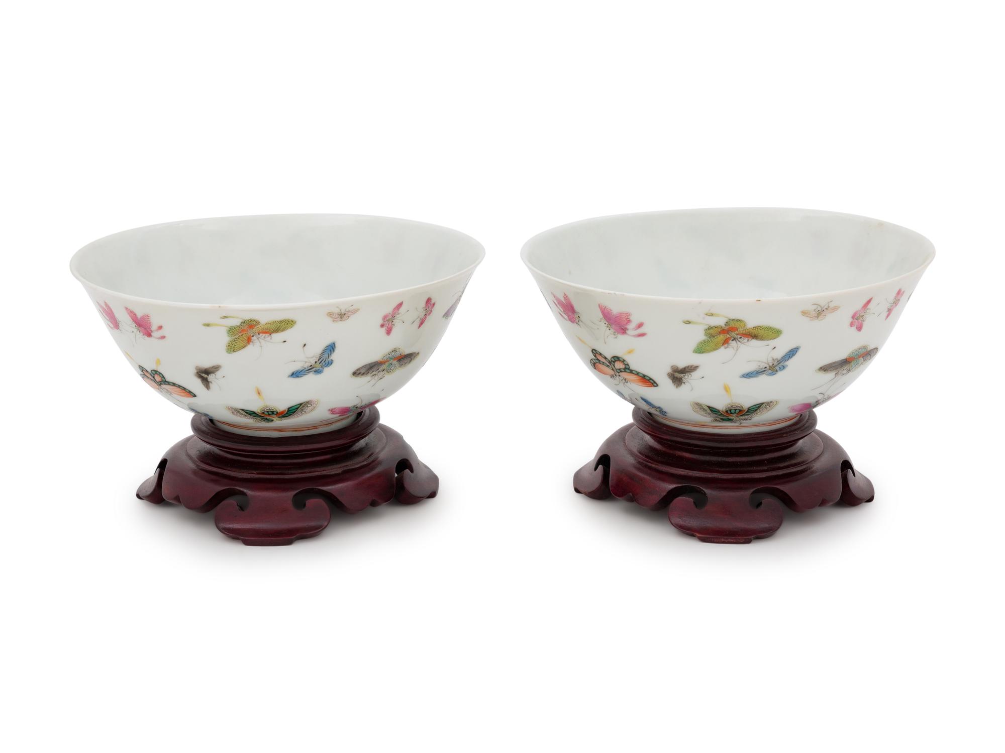 A Pair of Famille Rose 'Butterfly' Bowls