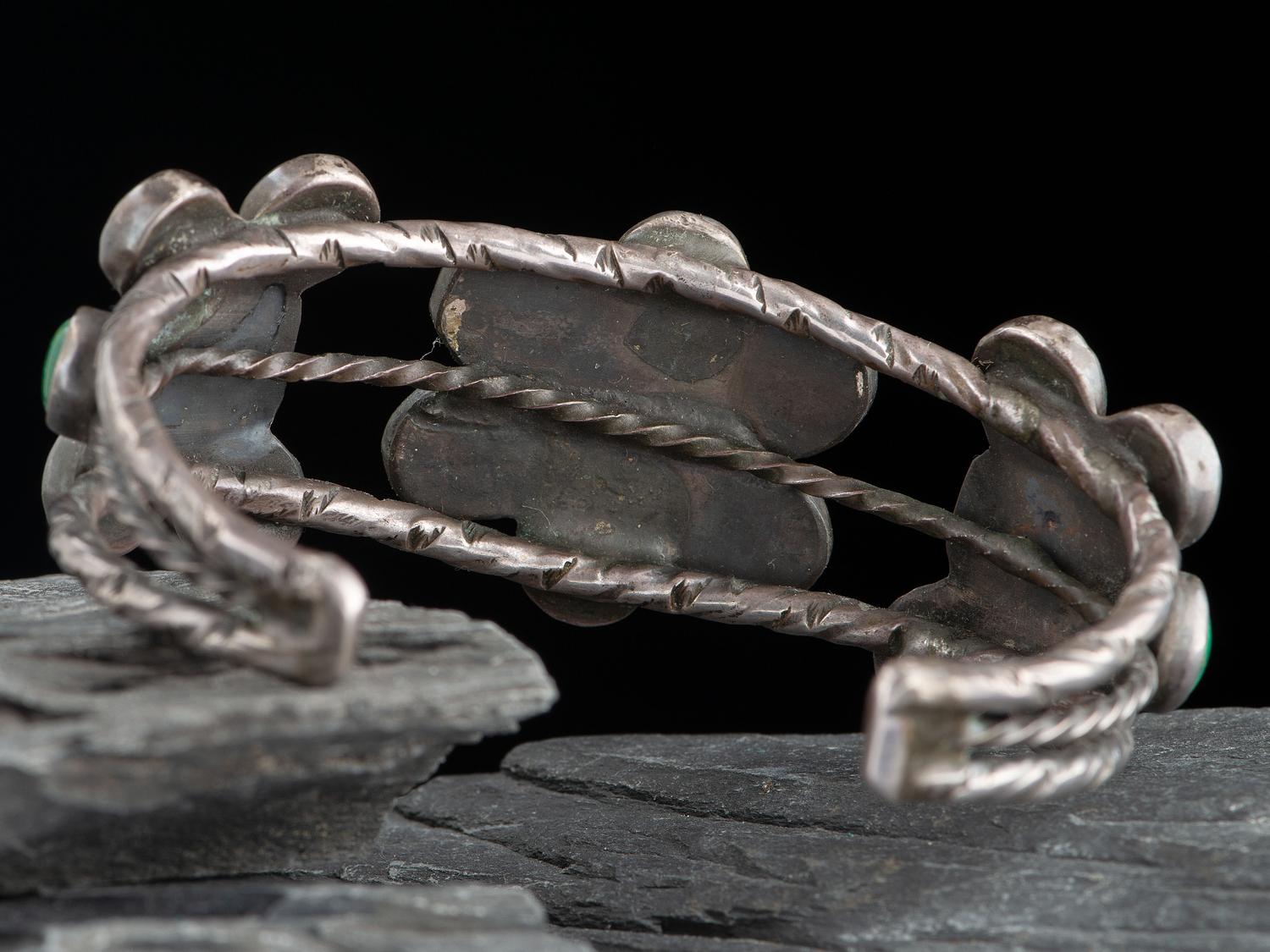 Navajo Silver and Turquoise Cluster Cuff Bracelet