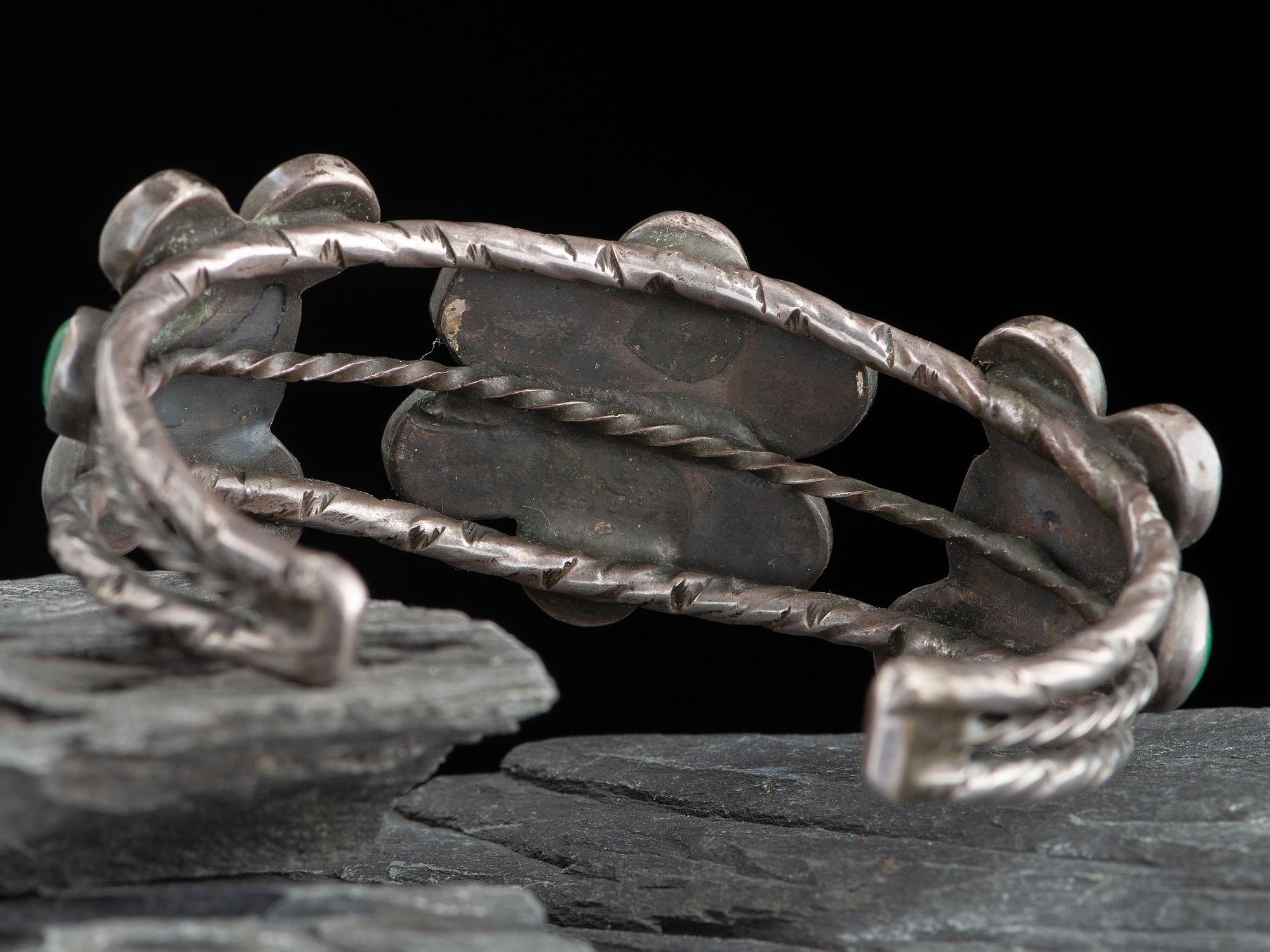 Navajo Silver and Turquoise Cluster Cuff Bracelet