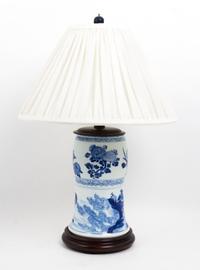 A Pair of Chinese Blue and White Porcelain Vases Height overall 24 1/2 inches.